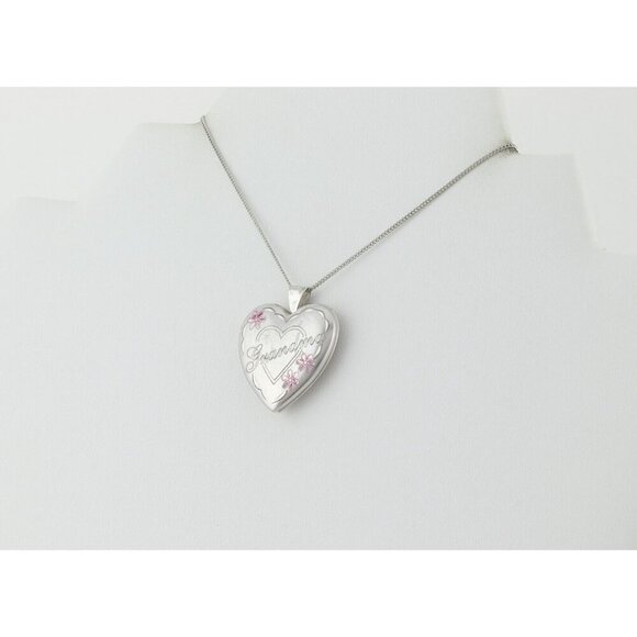 Sterling Silver Grandma Heart Locket Necklace 18" Chain - Picture 5 of 10